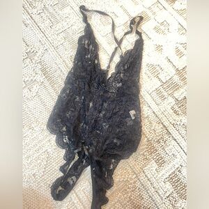 New black lace crotchless bodysuit negligee sheer women’s Sz m